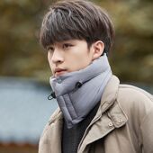 头盔保暖围脖护颈冬季 骑行加厚防风围巾羽绒棉男电动车防寒护脖套