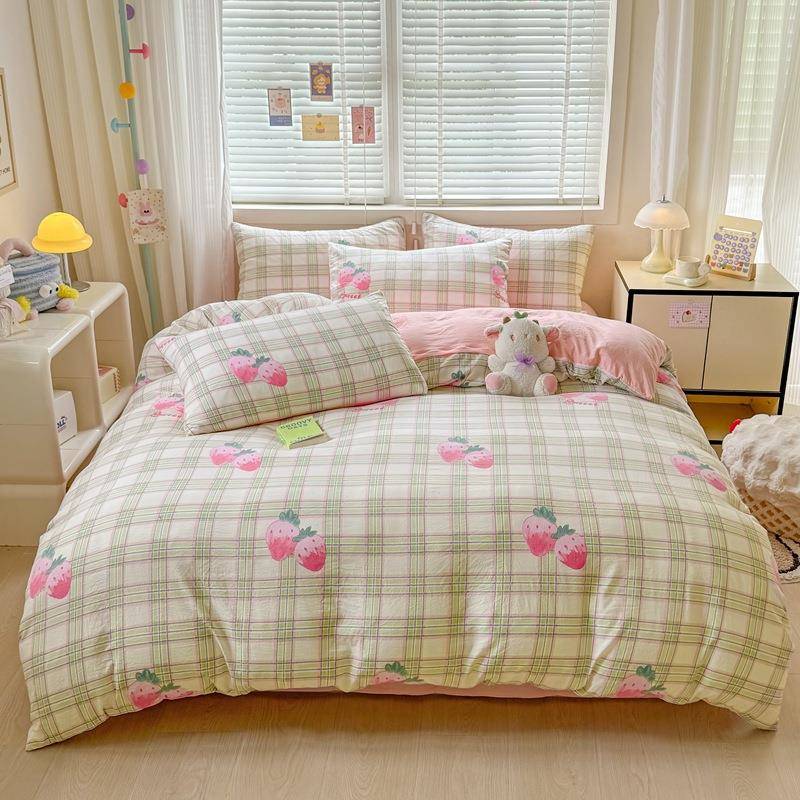 2025新款卡通水洗磨毛棉大学生宿舍三件四件套儿童床上品被套床单
