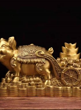 纯铜招财猪摆件金猪送财金钱福猪生肖猪客厅办公室桌面工艺品大号