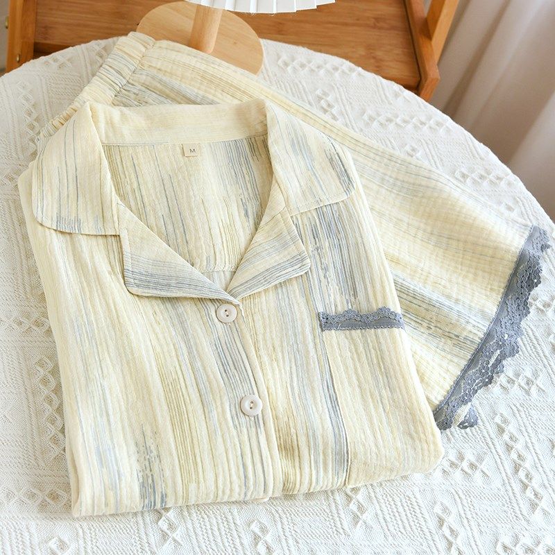 新款水洗棉睡衣女夏季纯棉双层纱布开I衫短袖薄款日系简约家居服,女士内衣/男士内衣/家居服,睡衣/家居服套装,淘宝优惠券,粉丝福利购,淘宝优惠卷