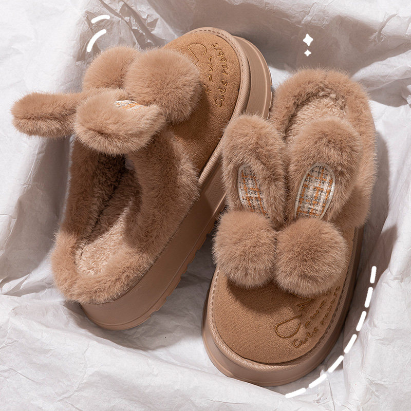 厚底棉拖鞋女士秋冬季2024新款外穿防滑加绒加厚保暖居家软底拖鞋