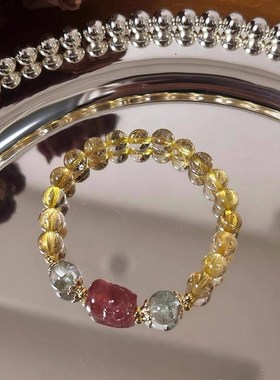 天然草莓晶金发晶绿幽灵貔貅手链女招财招桃花转运编织手串闺蜜礼