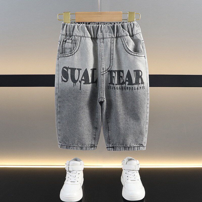 男童牛仔七分裤夏季2024新款小童夏装帅气潮儿童烟灰色短裤薄款