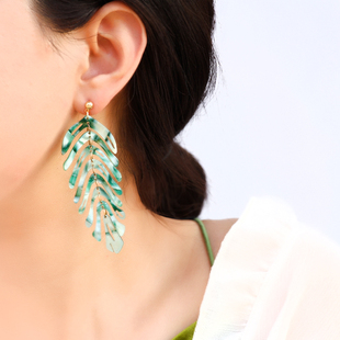 夏日度假树叶耳钉清新简约无耳洞蚊香盘耳夹耳挂夸张大气时髦长款
