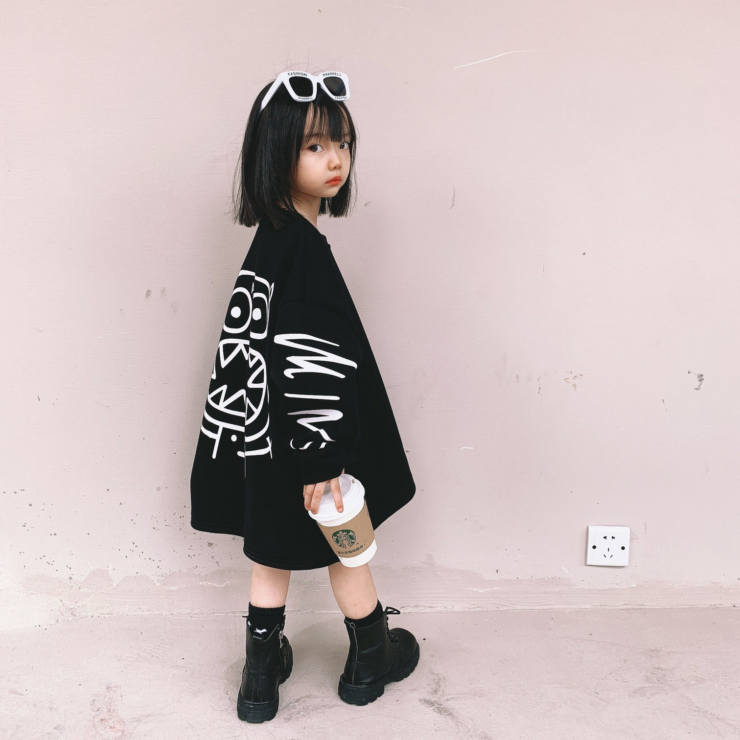 韩国波拉童装2022冬季新款女童加绒中长款卫衣裙女宝宝韩版连衣裙