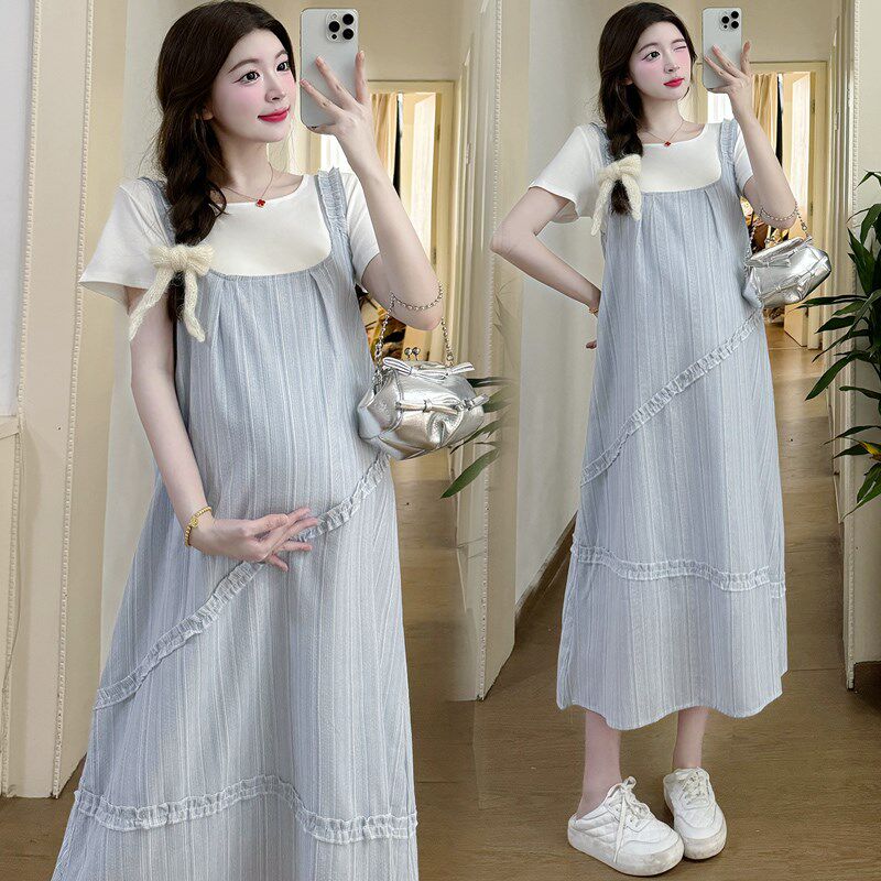 孕妇装2025新款夏装大码连衣裙B套装洋气时髦夏天裙子时尚两件套