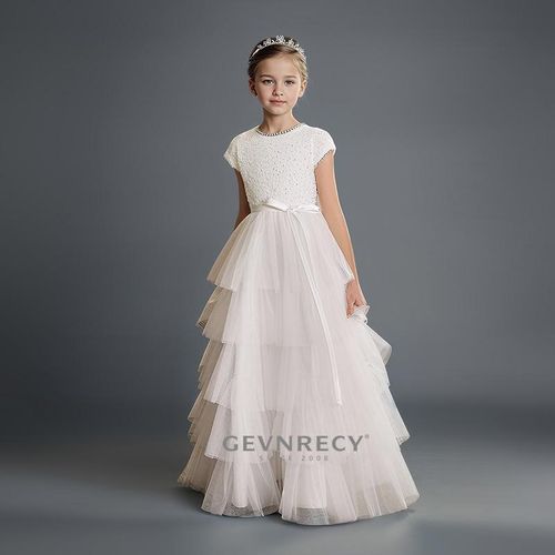 女童礼服2025新款高端白色蛋糕裙钢琴主持演出服儿童公主裙蓬蓬裙