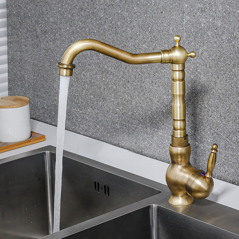 厨房欧式仿古冷热水龙头洗菜盆可旋转洗碗池水槽防溅加高复古全铜,家装主材,面盆龙头,淘宝优惠券,粉丝福利购,淘宝优惠卷