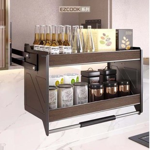 酷太胡桃木抗倍特铝合金吊柜拉篮双层单层双阻尼调节液压升降机