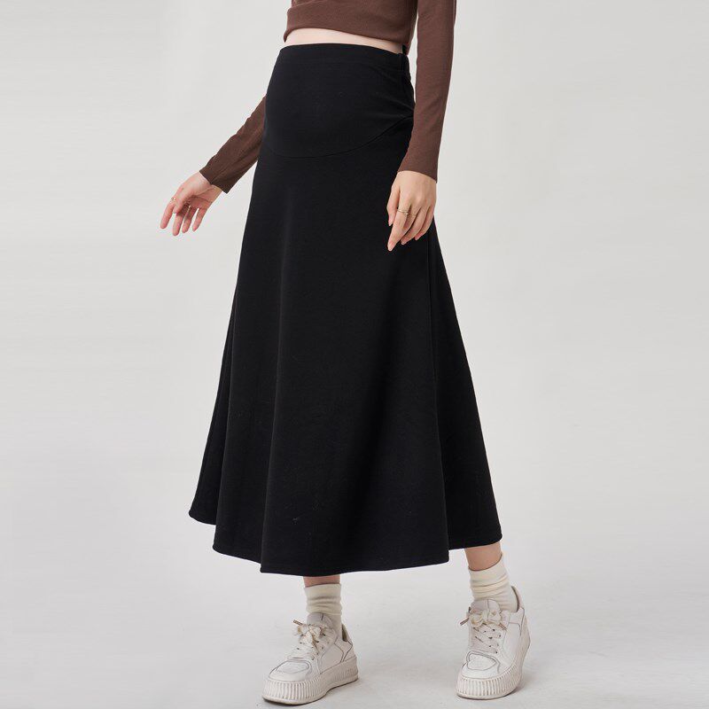 孕妇半身裙秋冬季2025新款冬装a字裙加绒加厚长款W托腹裙子伞裙女