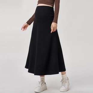 孕妇半身裙秋冬季2025新款冬装a字裙加绒加厚长款W托腹裙子伞裙女