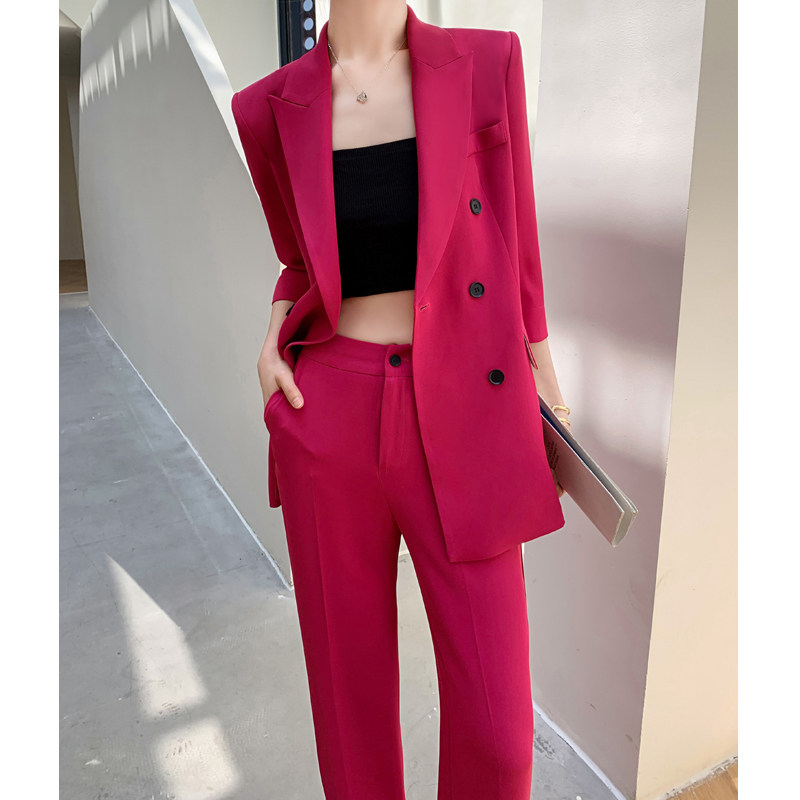 红色西装套装女夏季薄款时尚短袖职业正装气质女神范休闲西装外套