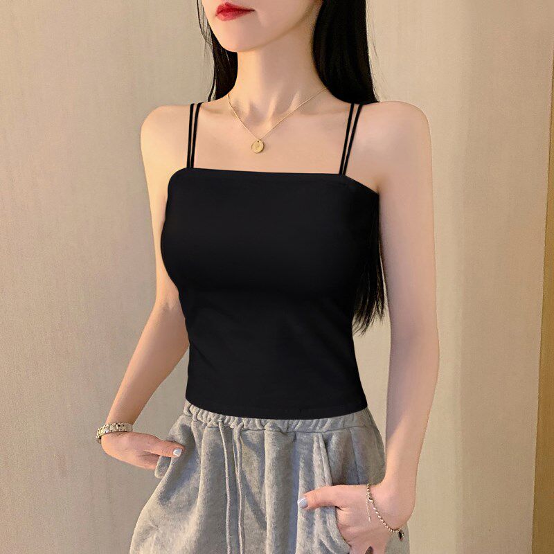 黑色纯棉小吊带背心女内搭2025新款设计感双肩带美背上衣夏季外穿