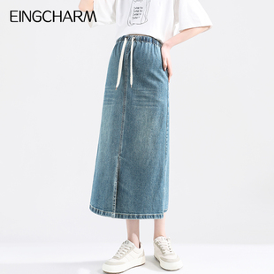 孕妇牛仔半身裙j春夏季两件套装无托腹小个子大码抽绳夏天A字裙女