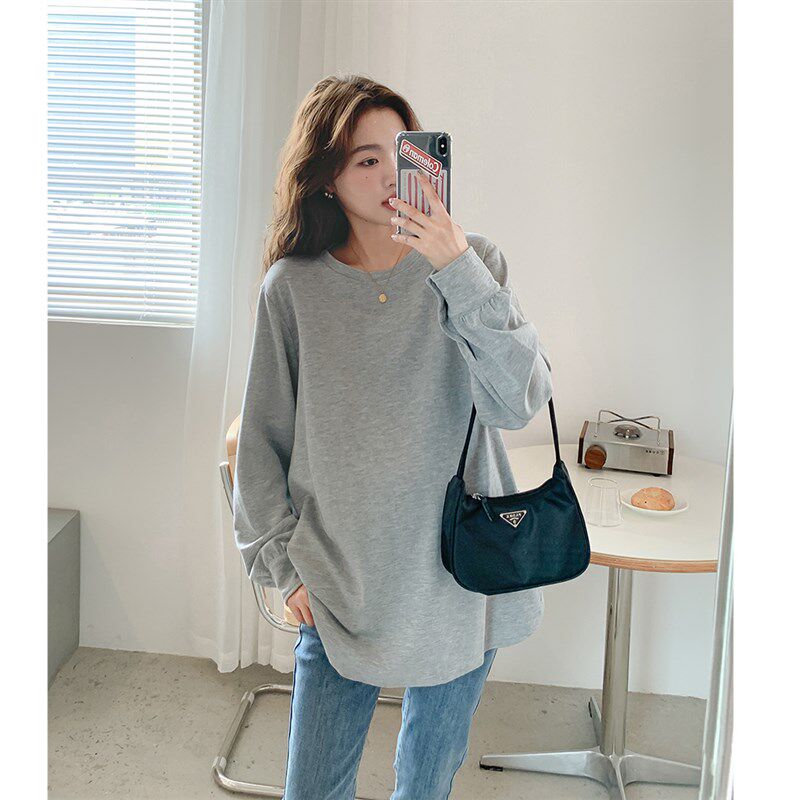 纯棉孕妇春装长袖t恤韩r版宽松休闲时尚百搭白色上衣中长款打底衫