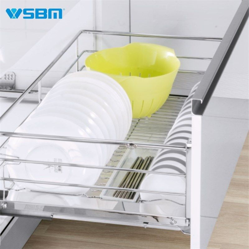 凯特琳圆钢拉篮厨房抽屉双层碗碟收纳304不锈钢整体橱柜碗篮沥水,家装主材,拉篮,淘宝优惠券,粉丝福利购,淘宝优惠卷