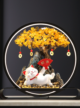 发财树摆件招财高级感躺赚猫办公室前台开业礼物客厅酒柜乔迁装饰