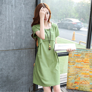A字裙休闲气质时尚 棉麻连衣裙女2020夏装 显瘦中长款 韩版 裙子 新款