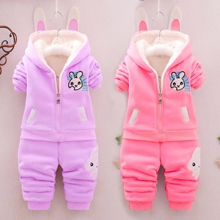 女宝宝秋冬套装洋气1一3岁婴儿童装加绒加厚女童冬装卫衣两件套男