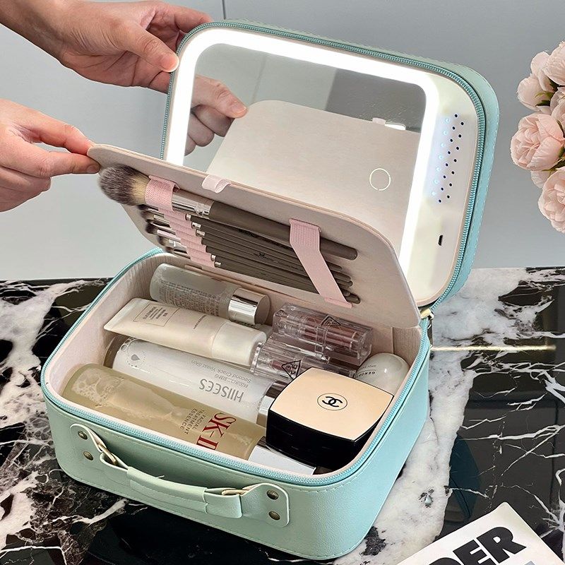 化妆收纳包LED带灯带镜子化妆箱外出旅行补光超大容量手提收纳箱