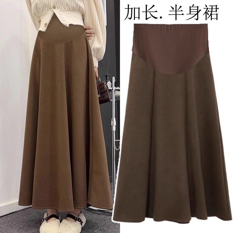 孕妇半身裙秋冬季加长款毛呢半裙新款高J个子显瘦大摆裙厚款A字裙