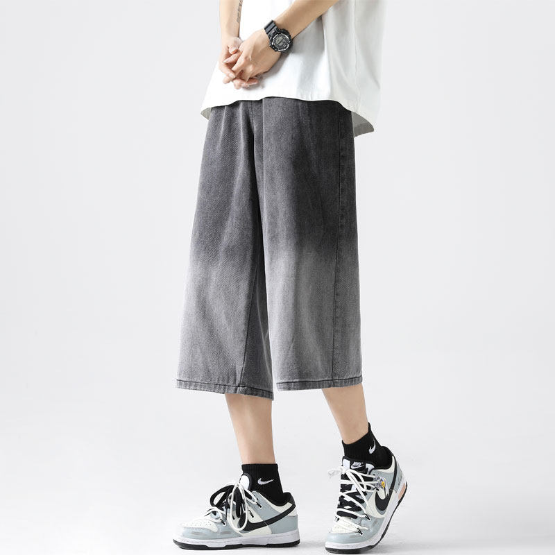 渐变七分牛仔短裤男款夏季新款青少年美式复古直筒休闲八分牛仔裤