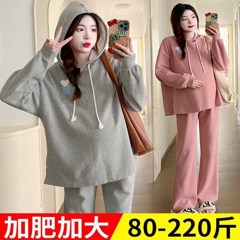 大码秋季孕妇装卫衣套o装时髦连帽上衣阔腿裤宽松秋冬两件套200斤