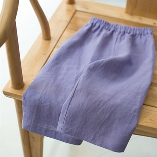 儿童裤子夏款女宝紫色九分裤女童阔腿裤新款纯亚麻男童防蚊裤薄款