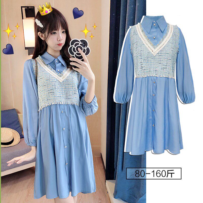 孕妇装春装2025时尚上衣中长款假两件衬衫春秋潮S妈小清新连衣裙