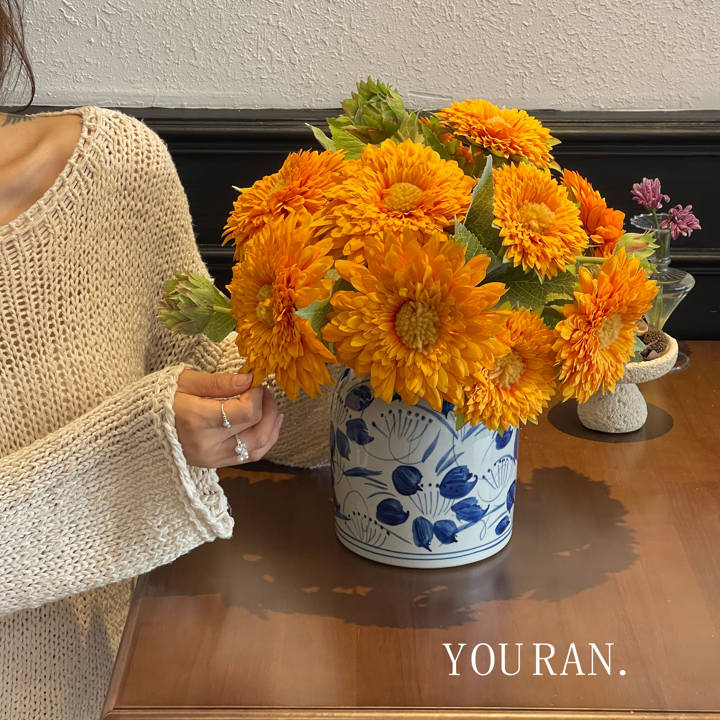 向日葵摆件青花瓷中式软装摆设