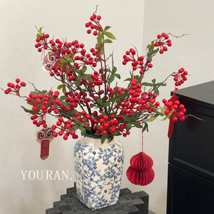 招财进宝红色浆果花束仿真花假花卉新年客厅家居装饰氛围过年摆件