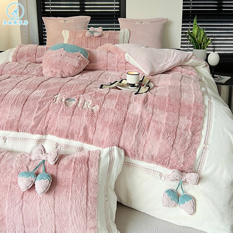 秋冬季少女心加厚保暖兔兔绒四件套公主风加绒牛奶绒Y被套床上用