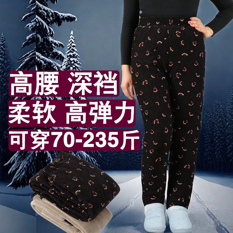 驼绒棉裤女中老年加n绒加厚高腰深裆大码保暖裤奶奶松紧腰羽绒棉