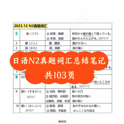 日语等级能力考试JLPT-N2历年真题单词词汇总结笔记2010年7月～20