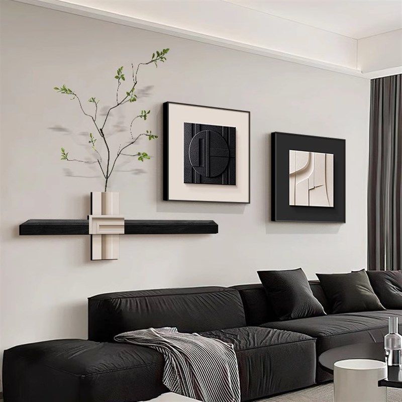 意式极简客厅装饰画黑白抽象电视机沙发背景N墙挂画高级感餐厅壁