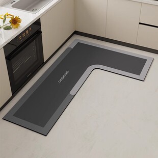 高端厨房地垫防滑防油可擦免w洗耐脏吸水地毯专用硅藻泥脚垫子l形