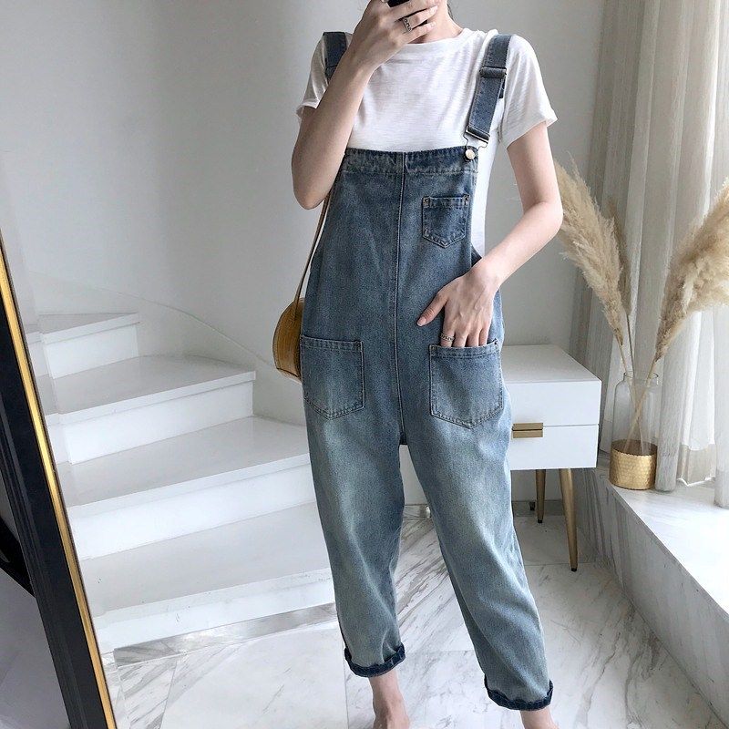 牛仔背带b裤女韩版宽松2020年春季新款网红显瘦直筒减龄可爱九分