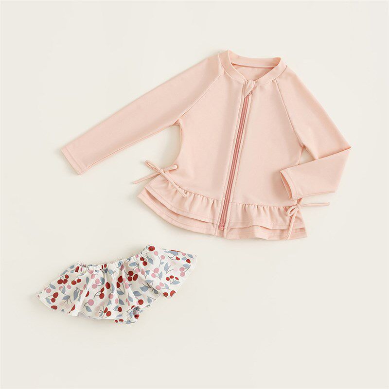 儿童泳衣女孩3岁分体泳衣套装宝宝防晒长袖泳装网红泳衣裙甜美潮