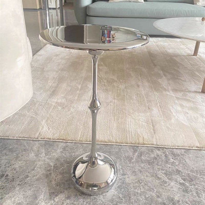 水滴边几小户型角几不锈钢镜面圆形小边H桌简约现代迷你沙发小茶