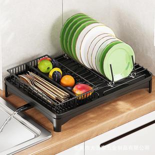 厨房沥水架家用台面碗碟置物架多功能单层大容量放碗筷餐具收纳盒