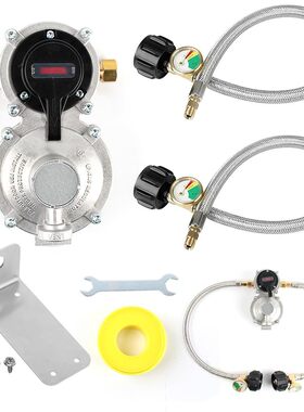 2 级自动变换 LP 丙烷调节器含18英寸带表反向进气不锈钢编织软管