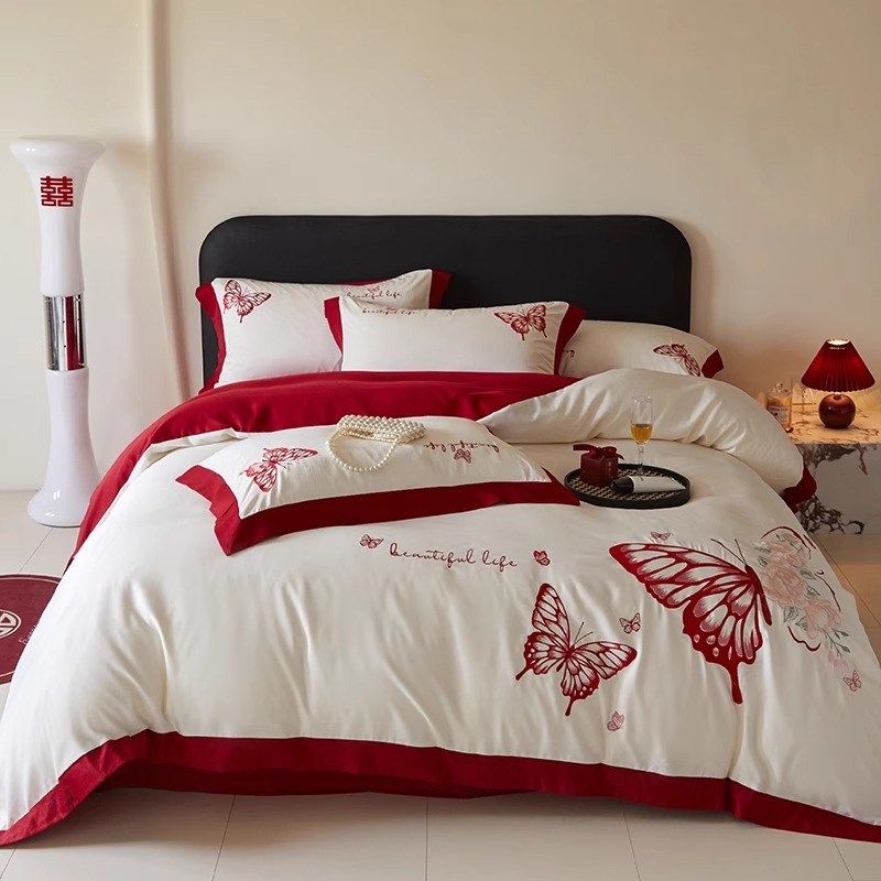 浪漫婚礼结婚四i件套大红色新婚床单被套婚庆床上用品婚房陪嫁,床上用品,婚庆床品套件,淘宝优惠券,粉丝福利购,淘宝优惠卷