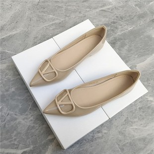 单鞋女浅口2025新款夏法式气质内增高H瓢鞋漆皮尖头女士温柔平底