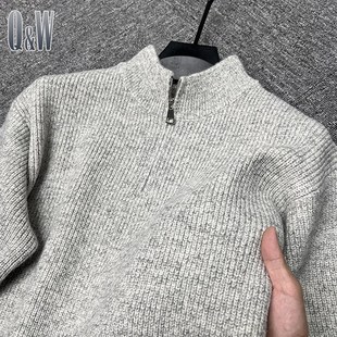 加厚纯色针织衫 拉链半高领毛衣男秋冬季 男中领套头线X衣服宽松花