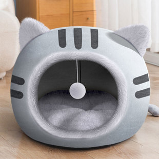 猫窝冬季 猫屋猫咪P用品幼猫成猫垫狗 保暖四季 通用猫头造型封闭式