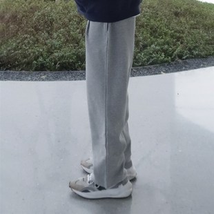 亚麻灰色直筒宽松重磅休闲裤 春秋冬G季 男生百搭基础运动纯色卫裤