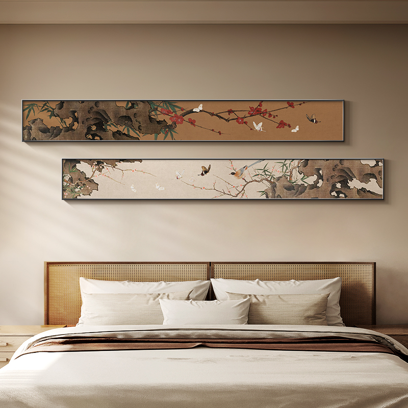 宋代美学a主卧床头装饰画中式高级感房间卧室挂画沙发背景墙装饰图片