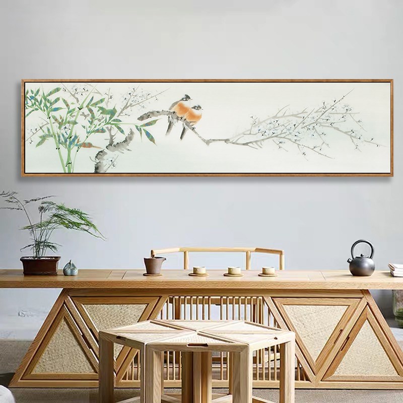 新中式手绘花鸟装饰m画卧室背景墙装饰挂画床头墙上装饰创意长壁图片