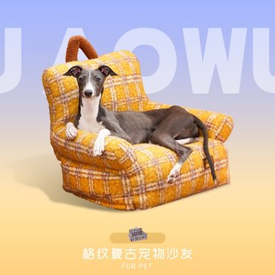 zfeze复古格纹宠物沙发猫窝冬季 AOWU 保暖可拆洗猫咪睡窝睡垫猫