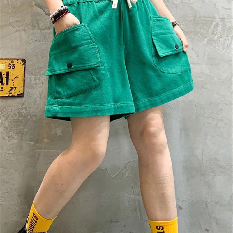 大码牛仔棉休闲短裤女2025x年夏季新款韩版宽松糖果色显瘦百搭热
